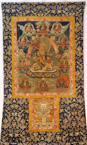 An Archaistic Tibetan Lion-ridding Zhongkui Thangka