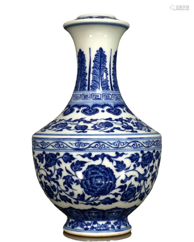 A Blue And White 'Scrolling Flower' Vase