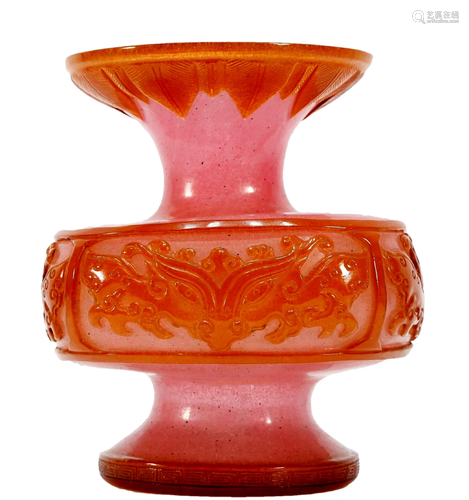 A Red Overlay White Glass Vase