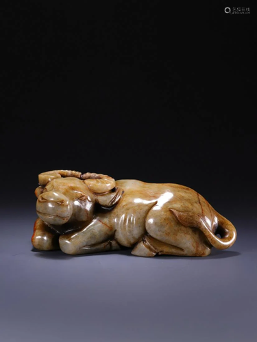 A Large Hetian Jade Recumbent Buffalo