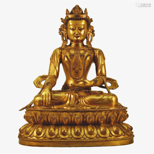 A Gilt-Bronze Figure Of Longevity Buddha