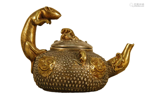 A Gilt-Bronze Silver 'Ocean& Dragon' Teapot