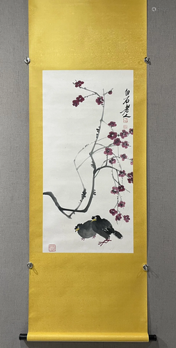 A Chinese Ink Painting Hanging Scroll By Qi Baishi