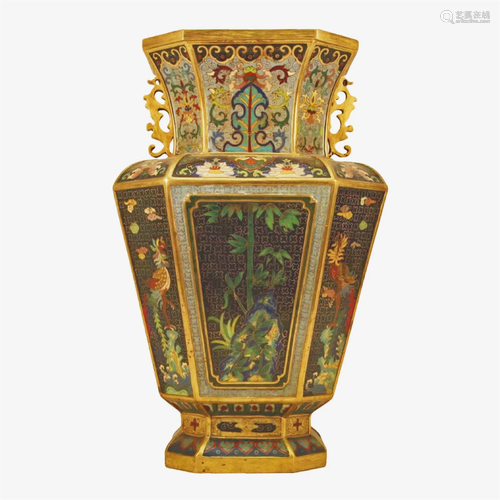 A Hexagonal Cloisonne 'Flower' Vase