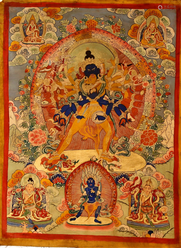 An Exquisitely made Tibetan One-Thousand Arms Guanyin Thangk...