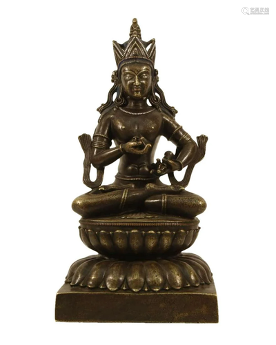 An Alloy Copper Silver-Inlaid Figure Of Bodhisattva