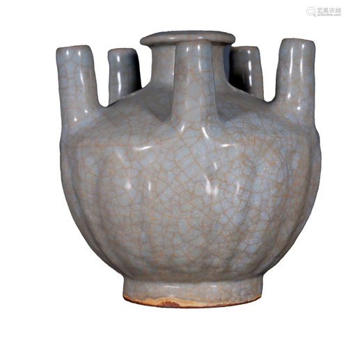 A Lovely Longquanguan-kiln Five-pipe Vase