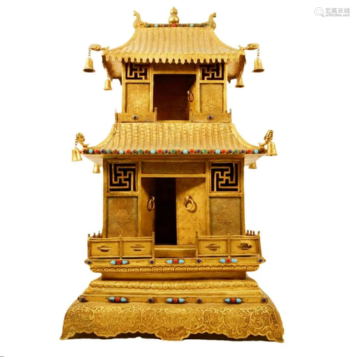 A Gilt-Bronze Gem-Inlaid Buddhist Shrine