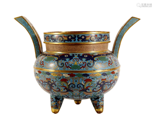 A Cloisonne 'Chi-Dragon' Tripod Censer