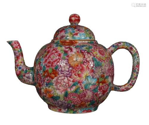 A Fine Famille Rose Flower Kettle