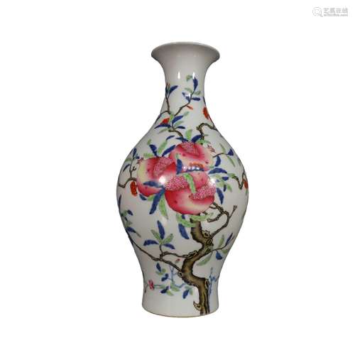 A Wonderful Famille Rose Pomegranate Vase