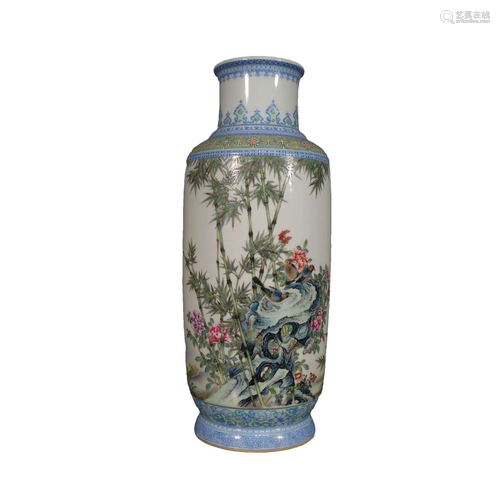 A Fine Blue And White Flower& Bird Vase