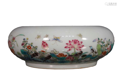 A Fabulous Famille Rose Flower& Bird Brush Pot