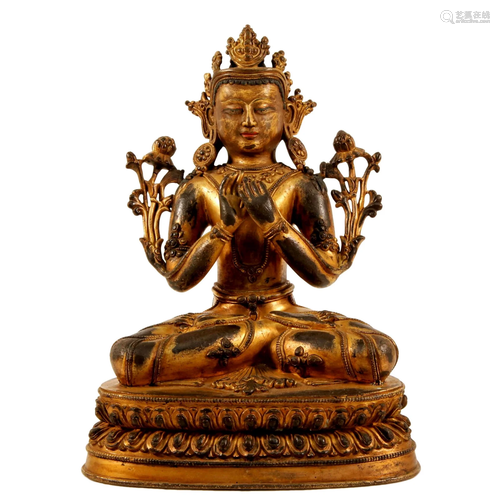 A Gilt Bronze Figure Of Tara