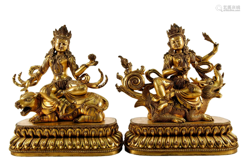 Two Gilt Bronze Figures of Bodhisattva