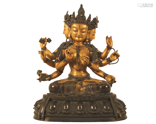 A Gilt-Bronze Figure Of Eight-Armed Avalokiteshvara