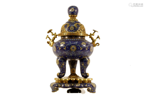 A Cloisonne Lotus Tripod Censer