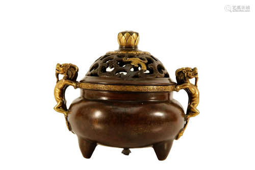 A Gilt-Bronze Tripod Censer