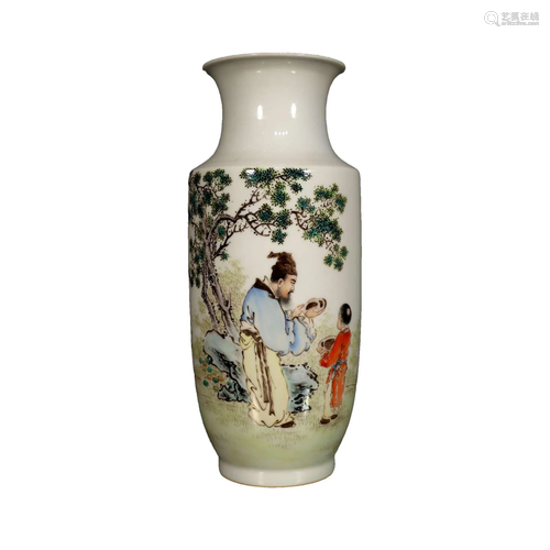 A Delicate Famille-Rose Character Story Poem Vase