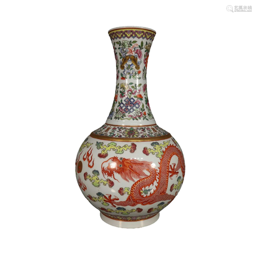 A Wonderful Famille Rose Dragon Vase