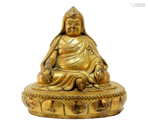 A gorgeous gilt bronze Tibetan Tsongkapa statue