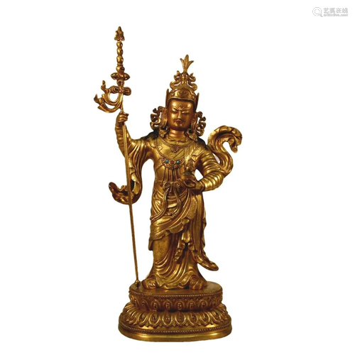 A Gilt-Bronze Figure Of Padmasambhava With Inscriptions