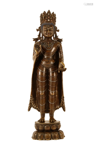 An Alloy Copper Silver-Inlaid Figure Of Tathagata