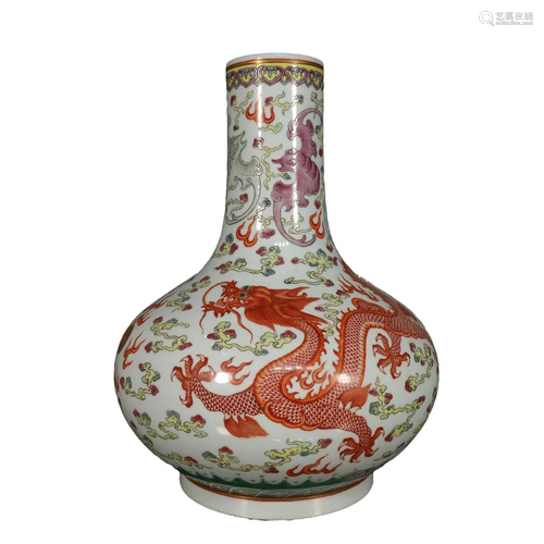 A Wonderful Famille Rose Dragon Vase