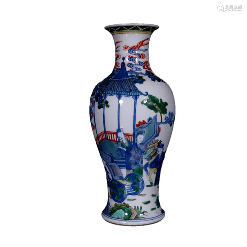 A Lovely Blue And White Wucai Figure Vase