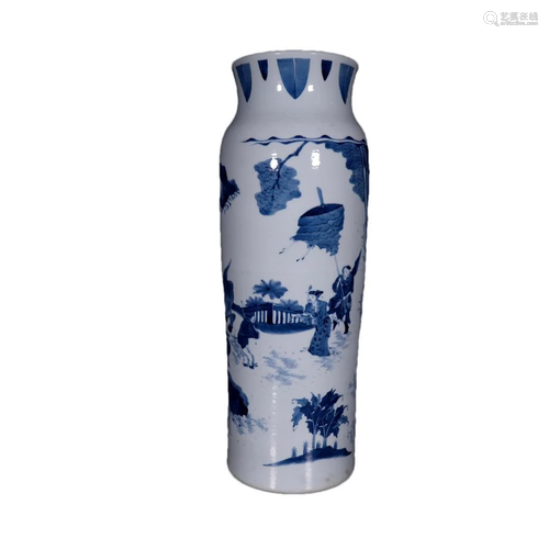 A Delicate Blue And White Figure Bronze Vase