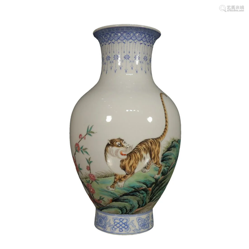 A Lovely Famille Rose Tiger Vase