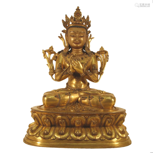 A Gilt-Bronze Gem-Inlaid Figure Of Tara