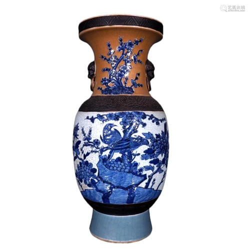 A Delicate Blue And White Imitation Ge-glazed Flower& Bi...