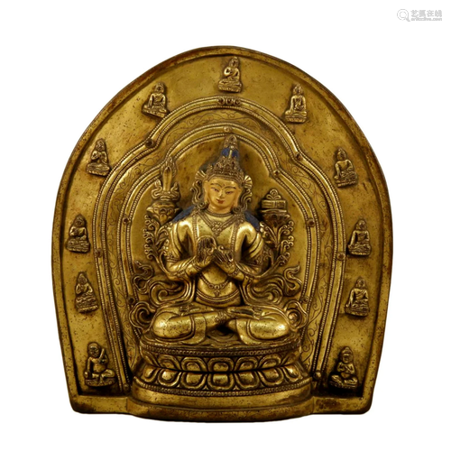 Gilt Bronze Buddha Plate of Manjushri