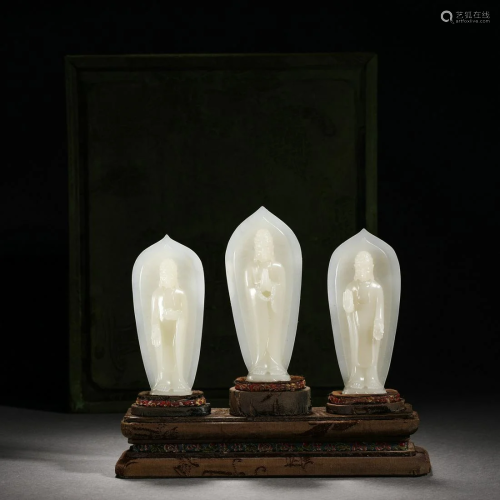 Qing Dynasty Hetian Jade III Buddha Statue