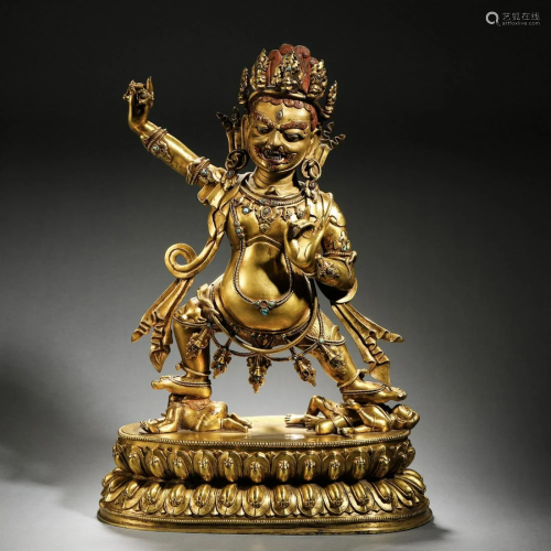 Ming Dynasty Gilt Bronze Statue of Dharma Protector