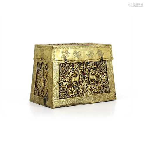 Qing Dynasty Gilt Eight Lucky Wild Deer Park Treasure Box