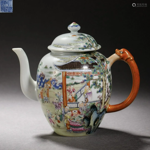 Qing Dynasty Pastel 100 Children's Figure Portable Pot