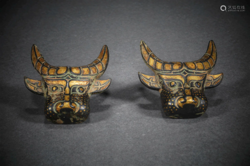 Han Dynasty gold inlaid bull's head