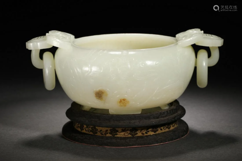 Qing Dynasty Hetian Jade Animal Pattern Incense Burner