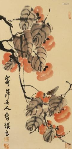 Chinese ink painting, flowers on paper by Qi Baishi