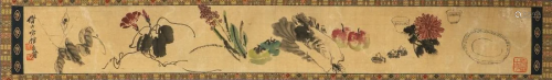 Chinese ink painting, flower painting on silk by Qi Baishi