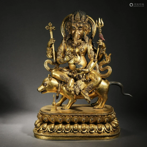 Qing Dynasty Gilt Statue of the God of Wealth with Elephant ...