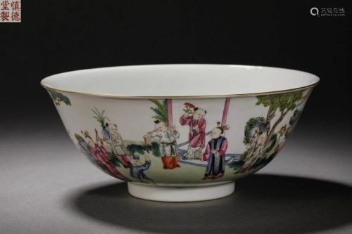 Qing Dynasty pastel carving boy big bowl
