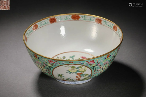 Qing Dynasty Pastel Carved Floral Large Bowl