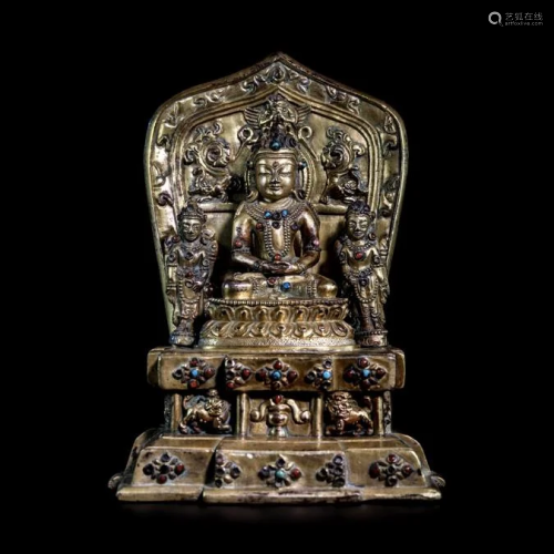 Qing Dynasty Gilt Bronze Inlaid Gemstone Amitabha Buddha