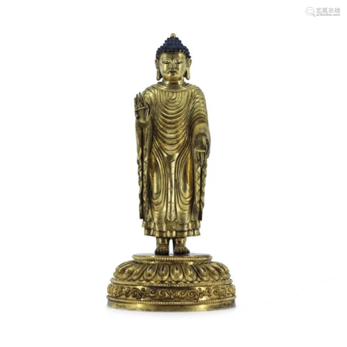 Ming Dynasty Yongle style Gilt bronze standing statue of Mai...