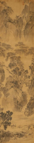 Chinese ink painting, landscape painting on silk by Lan Tao