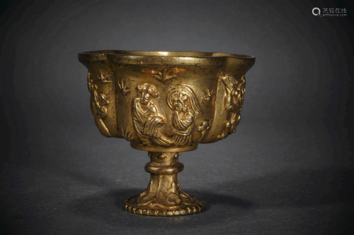 Qing Dynasty Gilt carved character wine glass