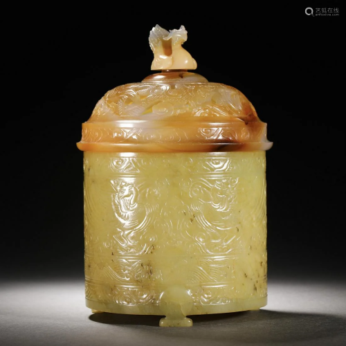 Han Dynasty Hetian Jade Beast Head Jar